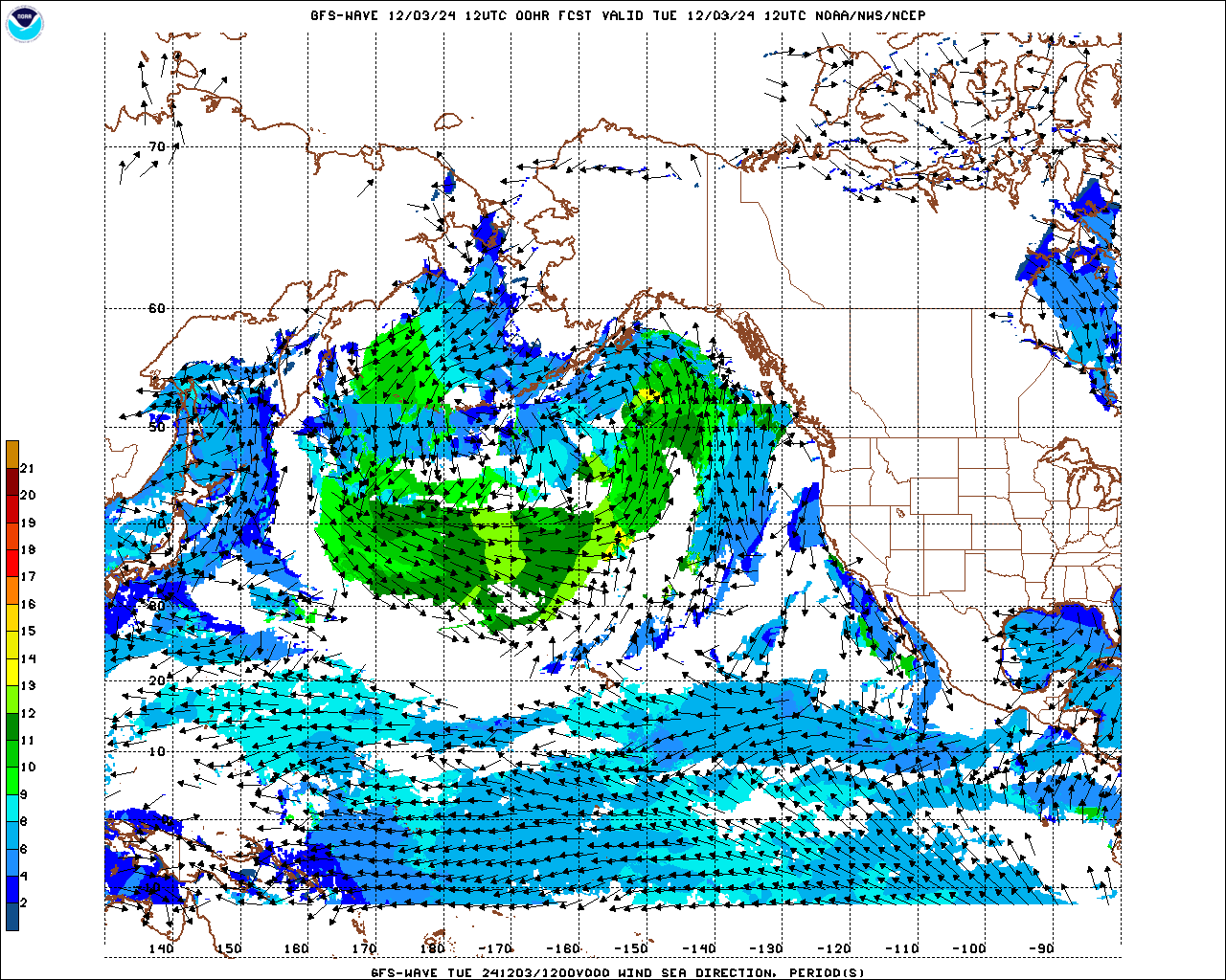 Alaska, Canada and Russia Wind Speed and Direction Forecast