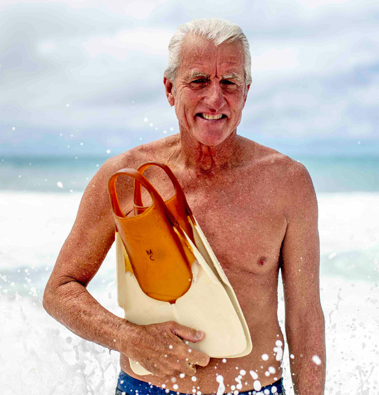 Mark Cunningham: he helped develop the DaFiN pro signature swim fin model, M.C. Amber | Photo: DaFin Hawaii Mark Cunningham: he helped develop the DaFiN pro signature swim fin model, M.C. Amber | Photo: DaFin Hawaii